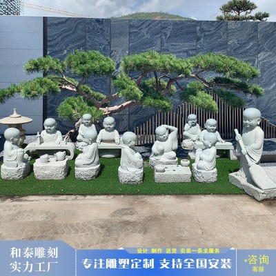 石雕小沙弥花岗岩小和尚日式户外庭院寺庙景区景观天然大理石摆件图1