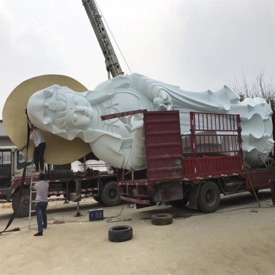 厂家定制汉白玉石雕观音佛像玻璃钢寺庙滴水南海观音菩萨雕塑摆件图3