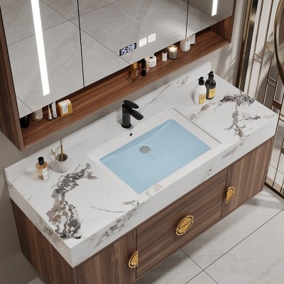 卫生间实木新中式浴室柜组合岩板洗手池脸盆柜现代简约智能洗漱台图3