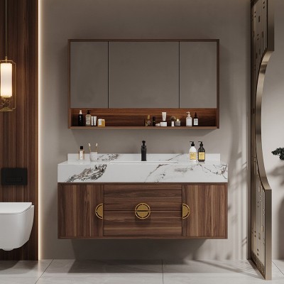 卫生间实木新中式浴室柜组合岩板洗手池脸盆柜现代简约智能洗漱台图2