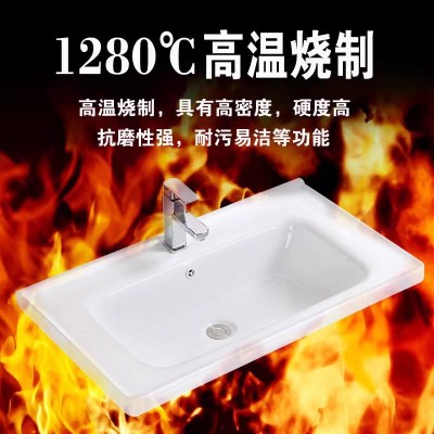 橡木烤漆浴室柜浅灰色陶瓷一体盆洗手盆洗脸盆双抽屉双开门卫浴柜图2