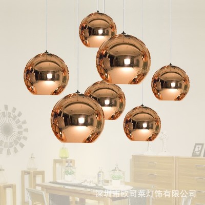 北欧电镀球形LED单头简约餐厅吧台楼梯店铺古铜金色玻璃圆球吊灯图2