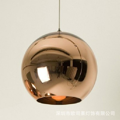 北欧电镀球形LED单头简约餐厅吧台楼梯店铺古铜金色玻璃圆球吊灯图4