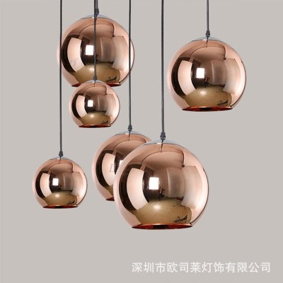 北欧电镀球形LED单头简约餐厅吧台楼梯店铺古铜金色玻璃圆球吊灯图3