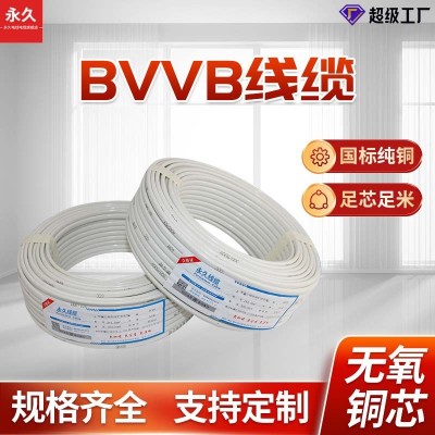 BVVB护套线国标两芯三芯2.5/4平方铜芯电线家装工程电 线硬护套线
