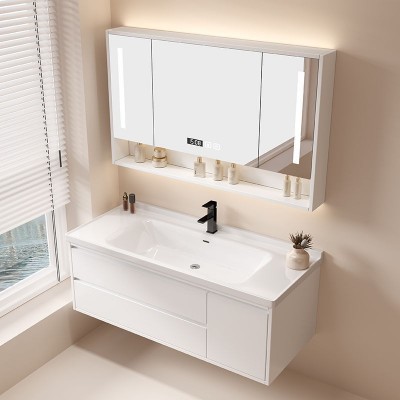 现代智能浴室柜组合陶瓷一体盆实木镜柜简约卫生间洗漱洗手台套装图3