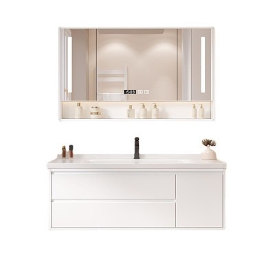 现代智能浴室柜组合陶瓷一体盆实木镜柜简约卫生间洗漱洗手台套装图5