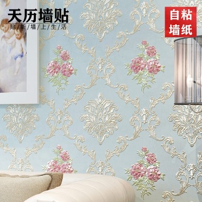 自粘墙纸3D立体浮雕贴纸欧式田园精压卧室客厅书房电视背景墙壁纸图2