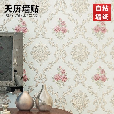 自粘墙纸3D立体浮雕贴纸欧式田园精压卧室客厅书房电视背景墙壁纸图4