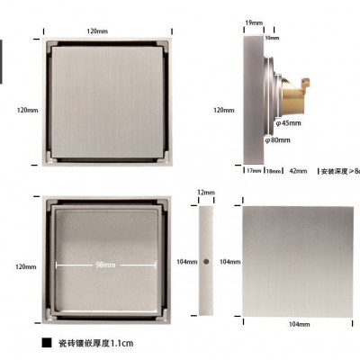 铜地漏加大12*12cm 15*15cm 15x15地漏90管道地漏110管道地漏图4