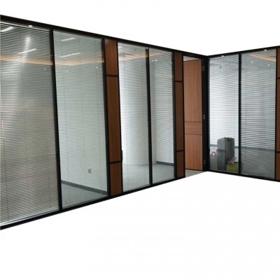 佛山可做办公室隔断玻璃隔墙铝合金玻璃墙双玻带百叶单层磨砂隔断