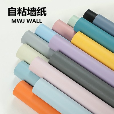自粘背胶墙纸亚麻布纹PVC彩色莫兰迪马卡龙客厅卧室外贸墙贴壁纸图2