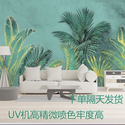 全屋美式法式田园植物热带雨林客厅电视背景墙壁布无缝壁画墙布图2