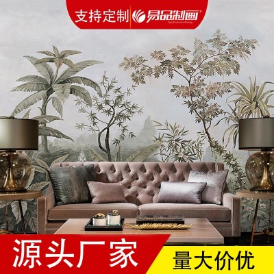 全屋美式法式田园植物热带雨林客厅电视背景墙壁布无缝壁画墙布图5