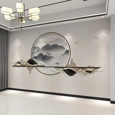 2024新中式山水壁纸电视背景墙布沙发卧室客厅壁画硬包浮雕背景墙图3