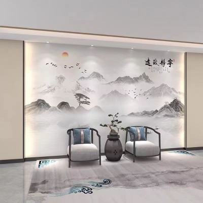 2024新中式山水壁纸电视背景墙布沙发卧室客厅壁画硬包浮雕背景墙图1