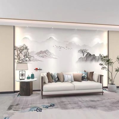 2024新中式山水壁纸电视背景墙布沙发卧室客厅壁画硬包浮雕背景墙图5