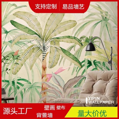 客厅电视背景墙壁纸美式花鸟壁画卧室墙纸3d法式植物复古轻奢墙布图4