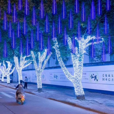 LED流星雨灯树灯七彩亮化庭院彩灯节日装饰防水流星雨灯流水灯串图2