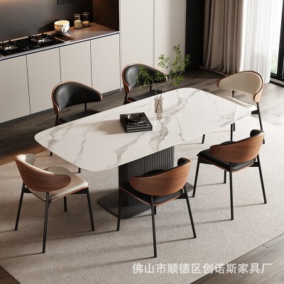 北欧轻奢设计师餐椅皮软包原木现代弯曲木酒店咖啡厅会客洽谈椅子