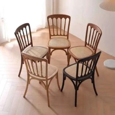 美式复古实木餐椅拿破仑城堡椅子家用中古藤编餐桌椅咖啡奶茶店椅图3