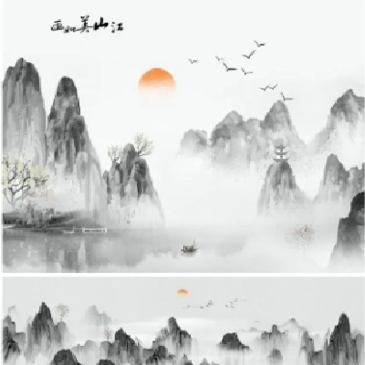 卡通壁画，儿童乐园壁纸墙布定做背景墙 山水画 找彩永装饰材料图1