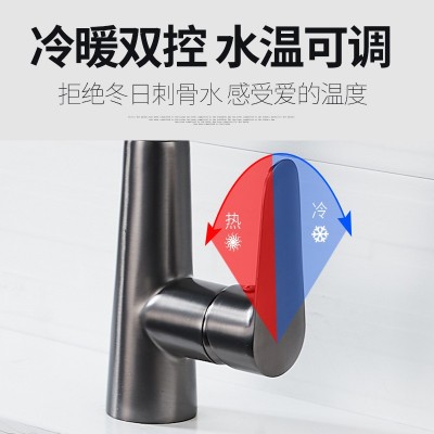 厨房水槽水龙头全铜冷热隐藏式抽拉头枪灰色旋转洗菜盆洗碗池龙头图3
