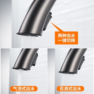 厨房水槽水龙头全铜冷热隐藏式抽拉头枪灰色旋转洗菜盆洗碗池龙头图2