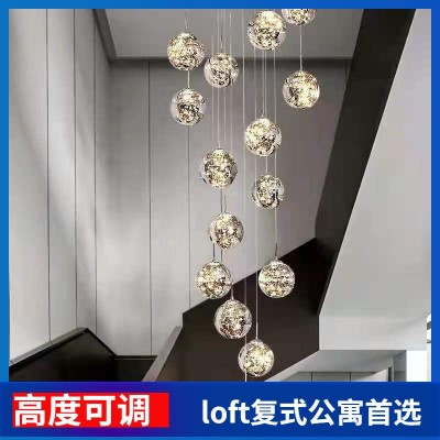 满天星楼梯长吊灯复式楼现代简约别墅loft公寓跃层玻璃客厅大吊灯图5