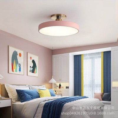 LED吸顶灯马卡龙圆形个性北欧卧室灯彩色创意阳台过道中山灯具图3