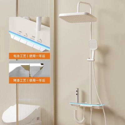 奶油风氛围灯花洒套装钢琴白色恒温全铜淋浴浴室家用沐浴器花洒图2