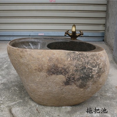 石头洗手盆拖把池户外阳台水槽落地式地拖盆复古拖布池庭院墩布池图5