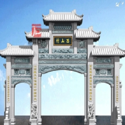 农村三门石牌坊 乡村路口三道二层青石石门 腾磊石材二十多年加工厂图2