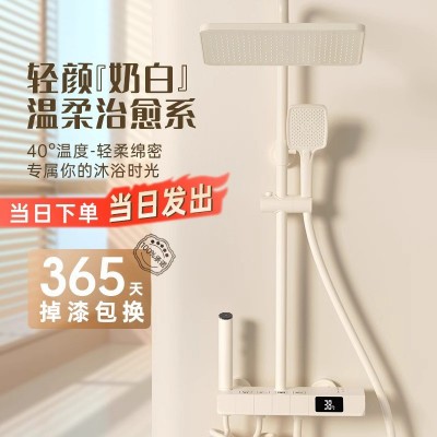 奶油风花洒家用淋浴套装白色花洒淋雨浴恒温沐浴全铜增压花晒喷头图1