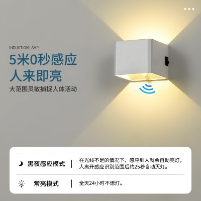 跨境LED充电壁灯方形卧室床头人体感应USB免布线磁吸楼梯过道夜灯图2