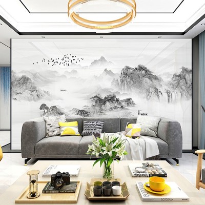 客厅壁布电视沙发背景墙浮雕墙布高级感轻奢新中式山水画墙布厂家