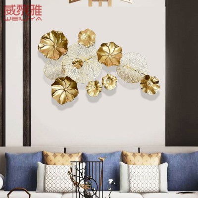 轻奢风金属荷花墙上客厅背景墙玄关墙面装饰品创意铁艺荷叶壁挂件图3
