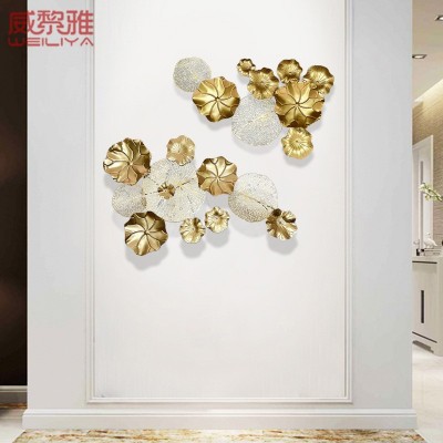 轻奢风金属荷花墙上客厅背景墙玄关墙面装饰品创意铁艺荷叶壁挂件