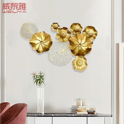 轻奢风金属荷花墙上客厅背景墙玄关墙面装饰品创意铁艺荷叶壁挂件图5