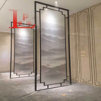 不锈钢绢画酒店大堂隔断丝绸画不锈钢屏风金属屏风丝绸纱画屏风图4