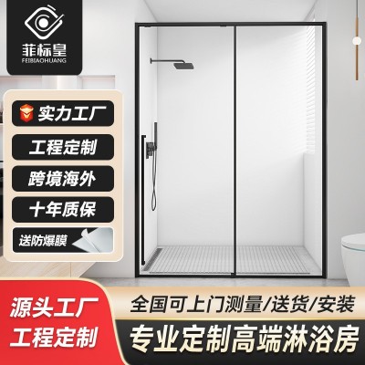 极简淋浴房一字型屏风下沉式浴屏卫生间一固一移门隔断玻璃门浴室图3