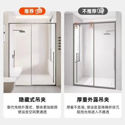 极窄缓冲直行一固一移玻璃隔断干湿分离淋浴房卫生间推拉移门浴屏图2