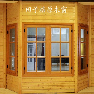 原木窗户地中海风格圆弧木窗田园对开窗中式民宿改造仿古玻璃木窗图2