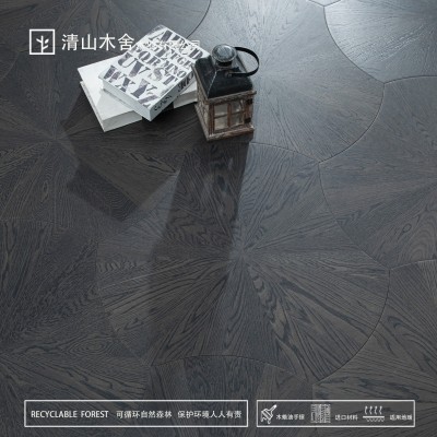 荷叶艺术拼花木地板异形拼花多层实木复合地板黑胡桃橡木氨熏地暖图2