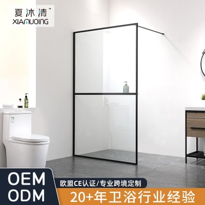 外贸北欧简约穿越式屏风钢化玻璃淋浴房隔断铝合金一字型隔断屏风