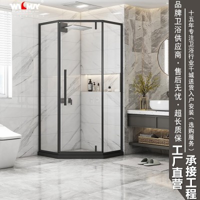 厂家批发淋浴间 哑黑不锈钢钻石型淋浴房 干湿分离钢化玻璃房