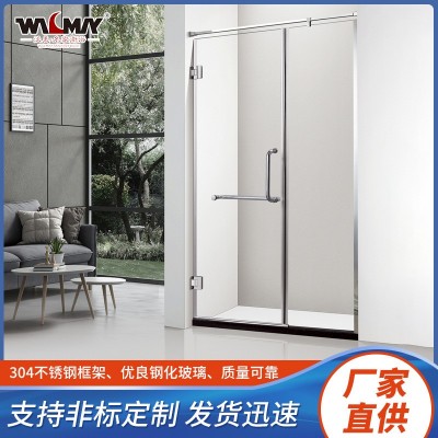 干湿分离不锈钢浴屏移门式浴室玻璃隔断门 洗澡间一字型移门