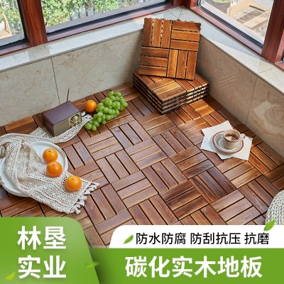 厂家供应12条木碳化木地板户外防腐木地板平台碳化木花园露台休闲图1