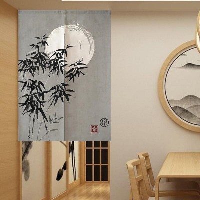 门帘家用隔断帘装饰卧室布艺卫生间厨房门帘防油烟免打孔中式布帘图3