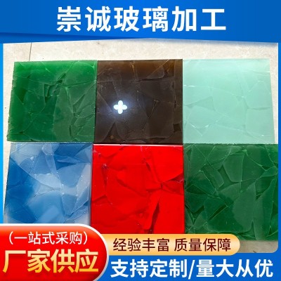 彩色玉石玻璃加工 原片磨边彩色装饰玻璃砖艺术玻璃 原片玻璃加工图1